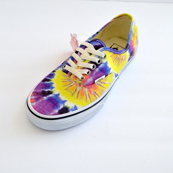 VANS AUTHENTIC WASHED YELLOW PURPLE , TIE DYE TRUE WHITE SNEAKER SHOES NEW - Picture 2 of 9